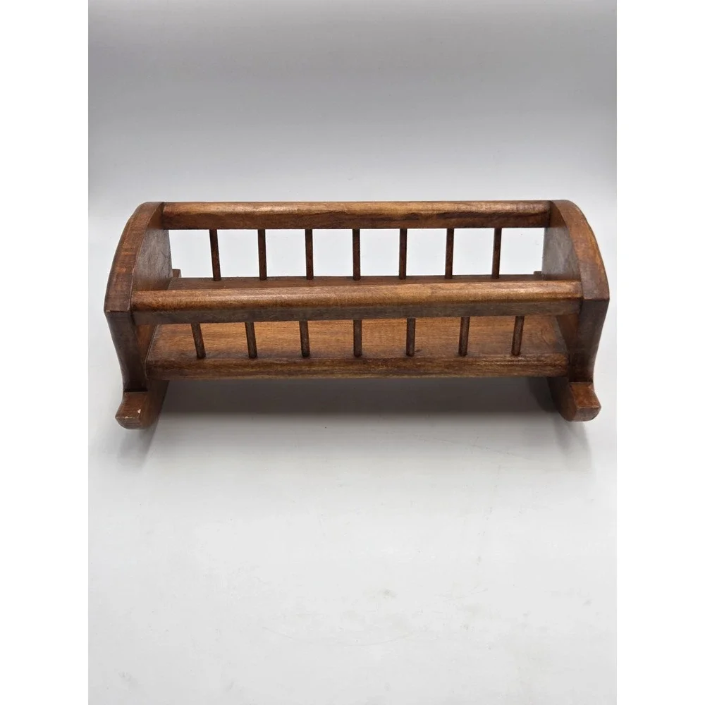 Vintage Hand Crafted Wooden Doll Rocking Cradle Bassinet 13 x 6 x 6 in Signed
